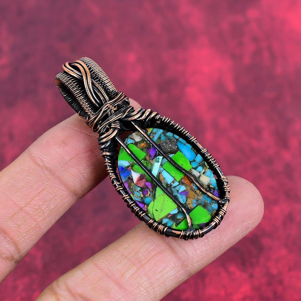 Fiesta kingman turquoise pendant copper wire wrapped pendant multi copper turquoise pendant handmade natural gemstone jewelry gifts for him