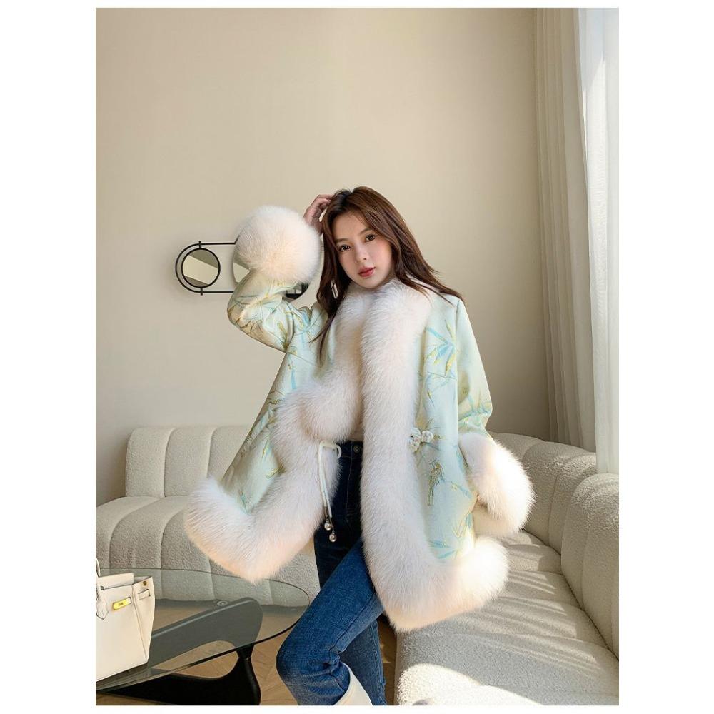 Satin National Style Buckle Imitation Fox Fur Coat Women's Young Fur Coat Winter New