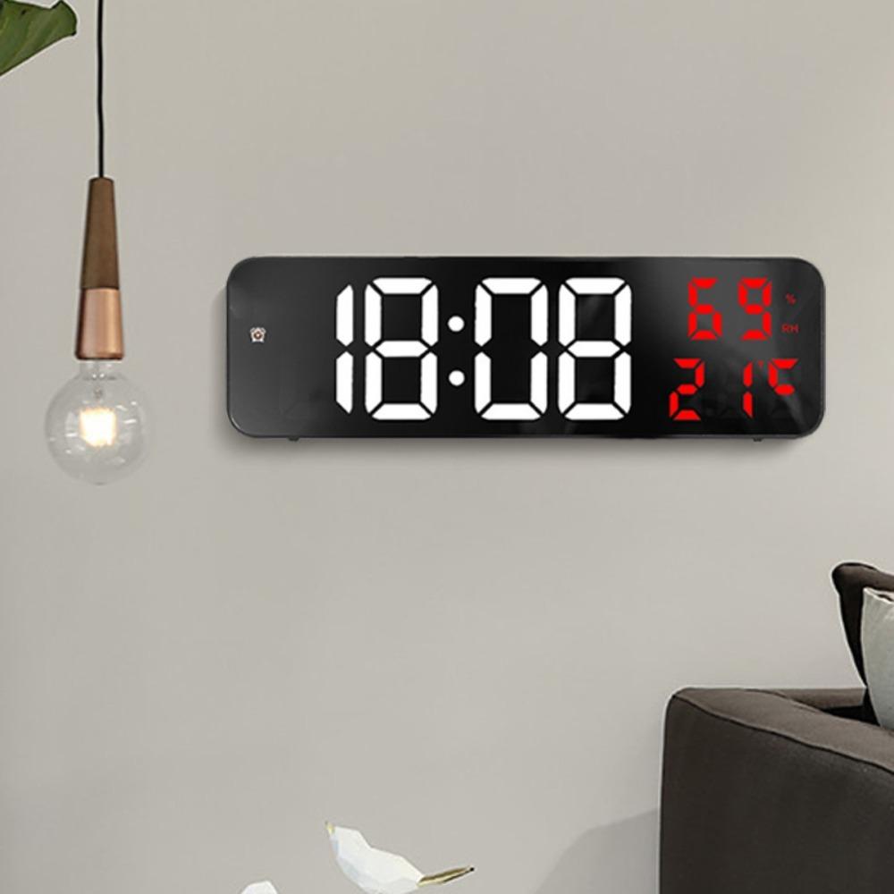 Black Electronic Alarm Clock 1.38x9.06x2.76in Wall Mounted Clock LED Alarm Clock  Nightstand Use