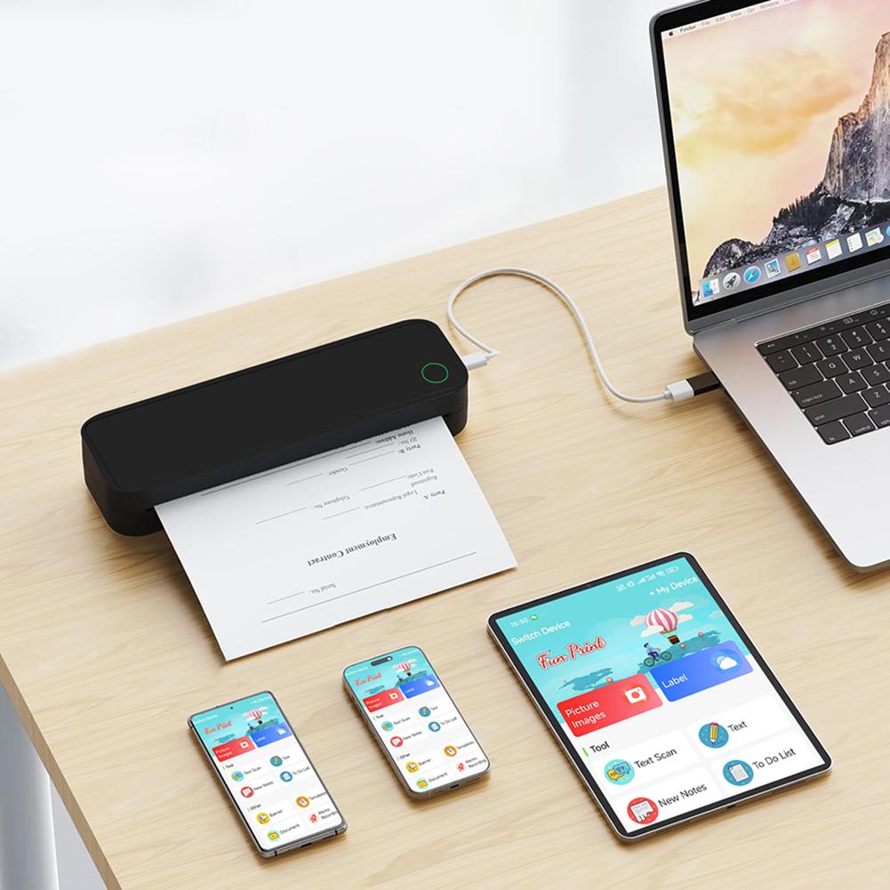 A4 Portable Thermal Printer with Printing Paper BT Min Portable A4 Label Maker Document Printing Maker Travel and Home Work Use