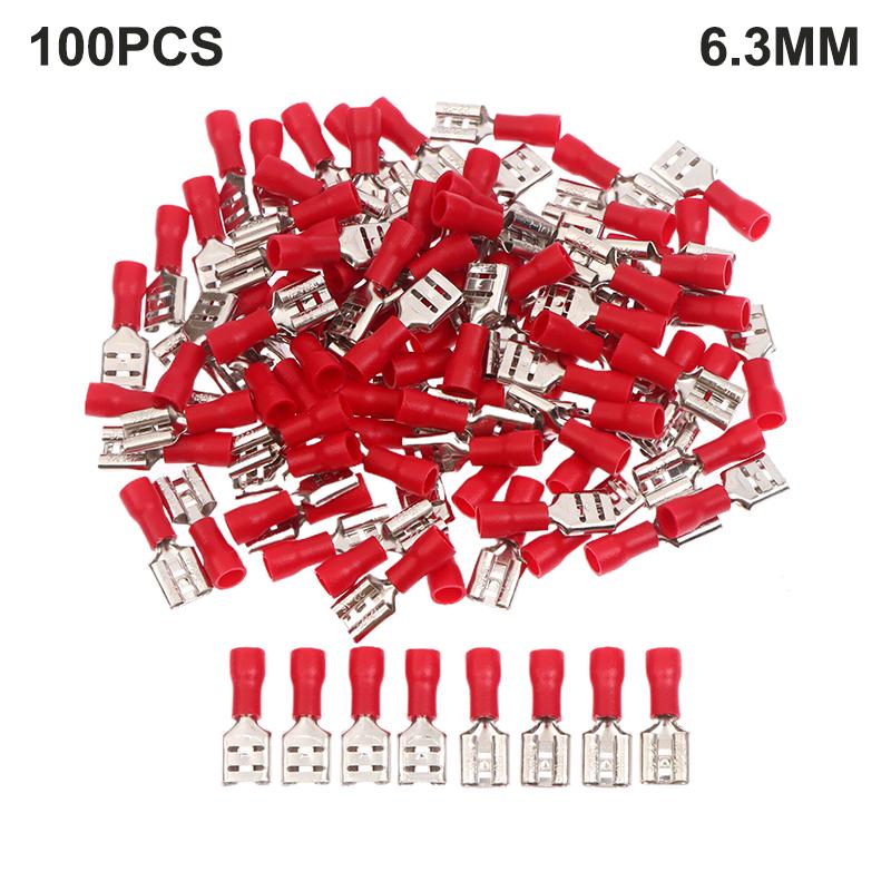 100Pc 2.8/4.8/6.3mm Insulated Spade Wire Connector Male Female Electrical Crimp Terminal Connector Wiring Cable Plug Red Blue