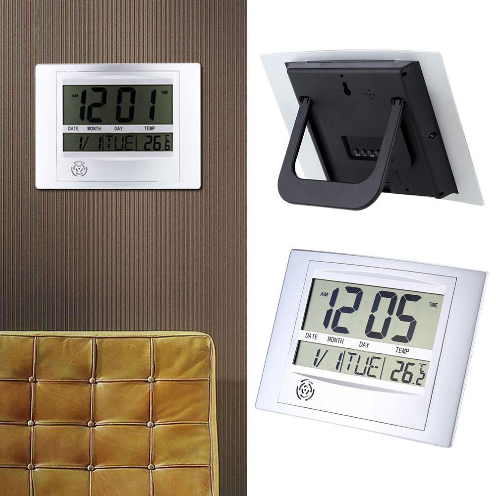 Digital LCD Home Office Decor Wall Clock Indoor Temperature Metal Wall Clock Day Wall Clock Bathroom Wall Clock