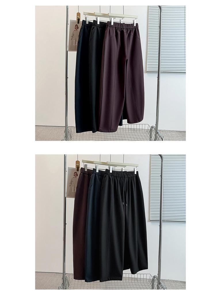 2025 Autumn Plus Size High Waist Loose Casual Twill Satin Pants for Women - Slimming, Versatile, and Long Fit