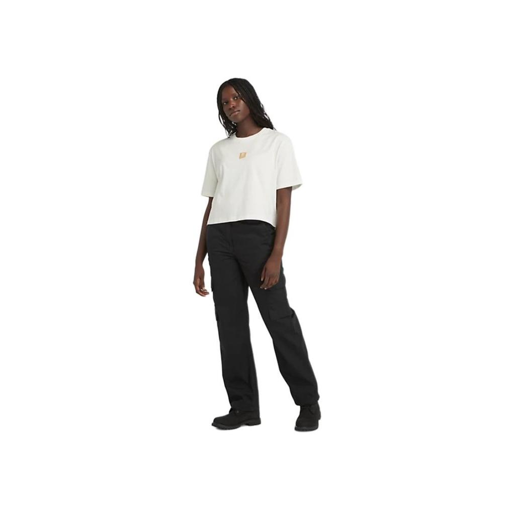 Timberland Solid Color Outdoor Casual Sports Crew Neck Pullover Short Sleeve Drop Shoulder T-Shirt Women Tops White A5RZX-CM9