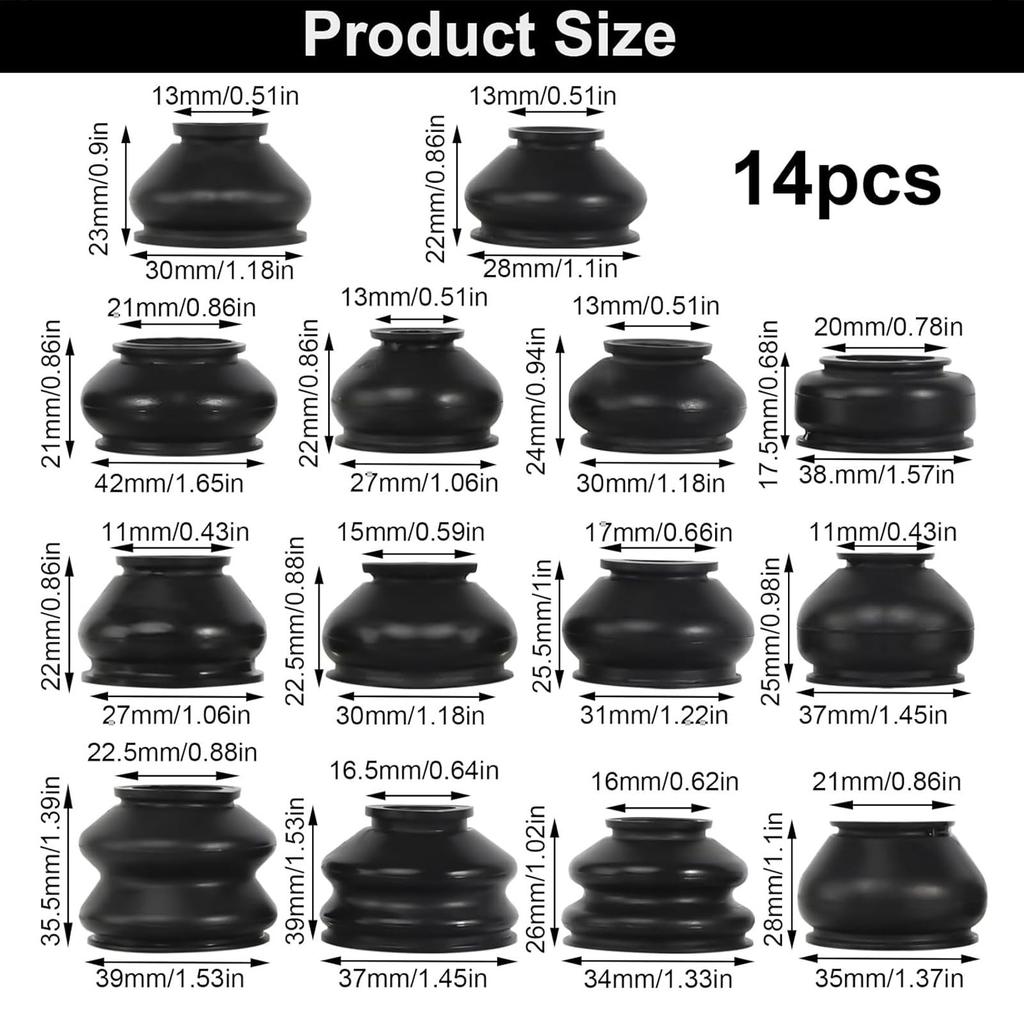 Gerinkoken Ball Joint 14 Pcs Universal Dust Boot Covers Dust Cover Boots Rubber Tie