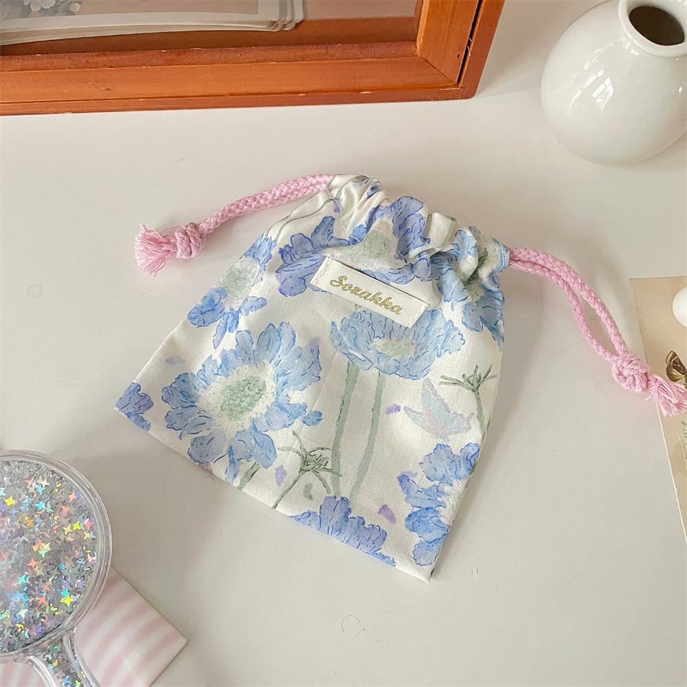 

Floral Drawstring Bags Women Large Capacity Cosmetic Bag Makeup Pouch Fashion Coin Purse синий