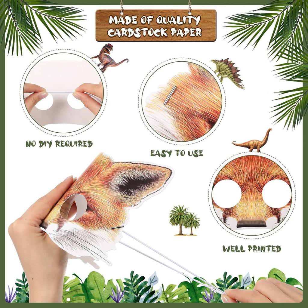 Jungle Animal Cartoon Masks - 16-Pack for Birthday Parties & Cosplay
