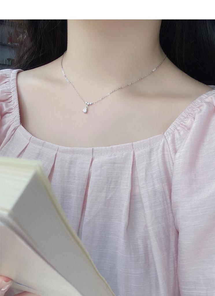 S999 Sterling Silver Zircon Water Drop Necklace – Elegant Light Luxury Clavicle Chain for Women