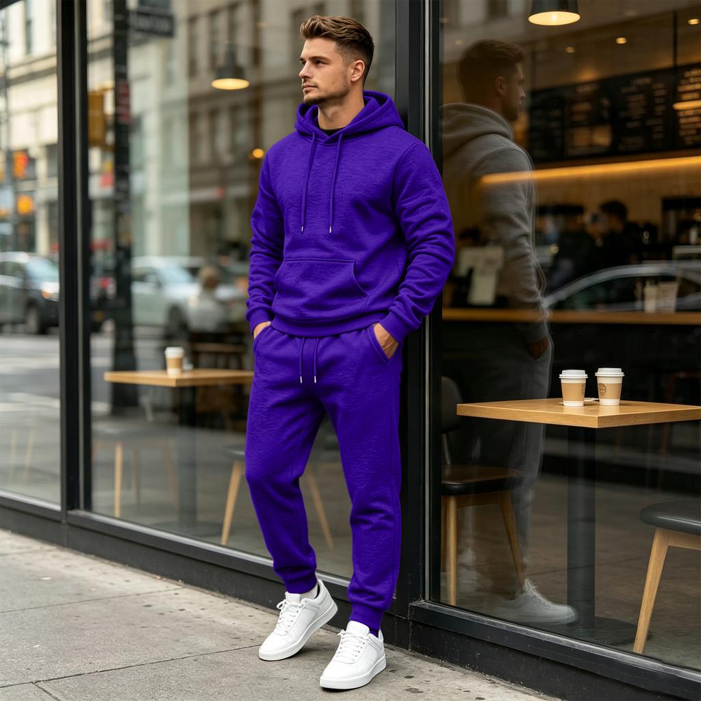 Men's Hooded Sweatshirt Set 2 Piece Color Casual Athletic Wear Outfit