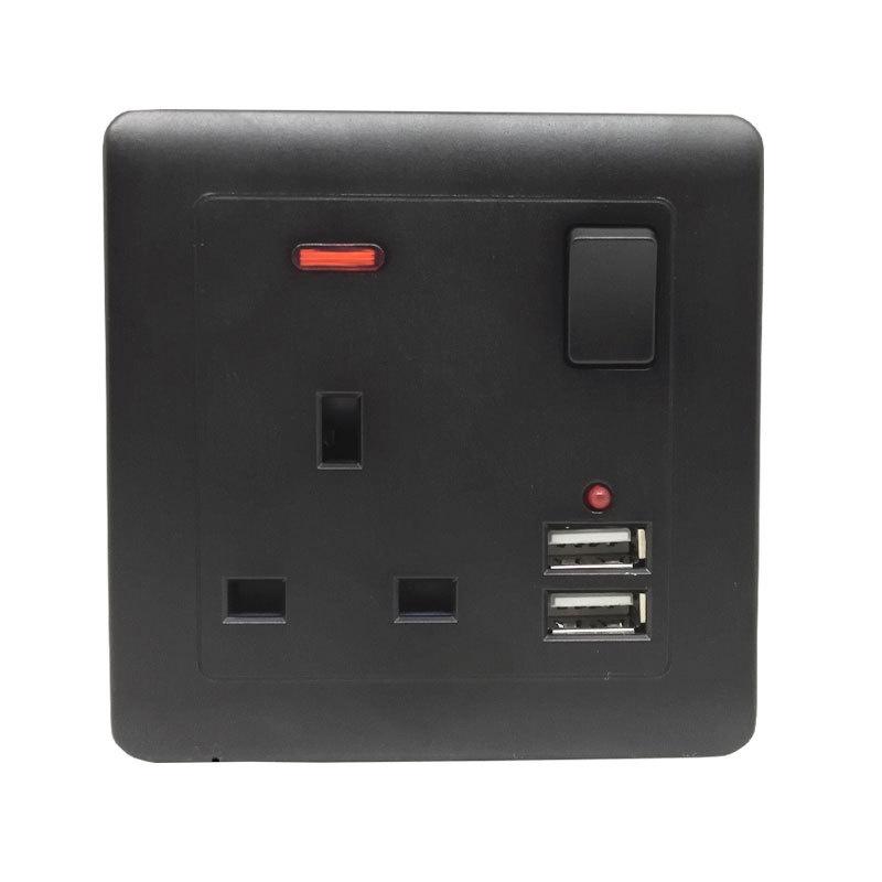Double Uk Wall Plug Socket 13a 2 Gang With Power Switch 2 Usb Outlets Charger