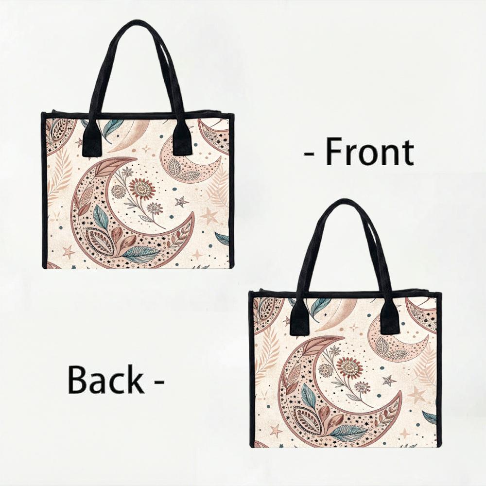 Boho Moon Pattern Tote Bag Fashion Casual Large Capacity Daily Shopping Handbag for Women Portable Lightweight Travel Shoulder Bag