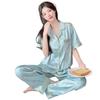 Chinese Style Flower High-End Light Luxury Jacquard Ice Silk Pajamas Women'S Summer Short-Sleeved Trousers Loungewear