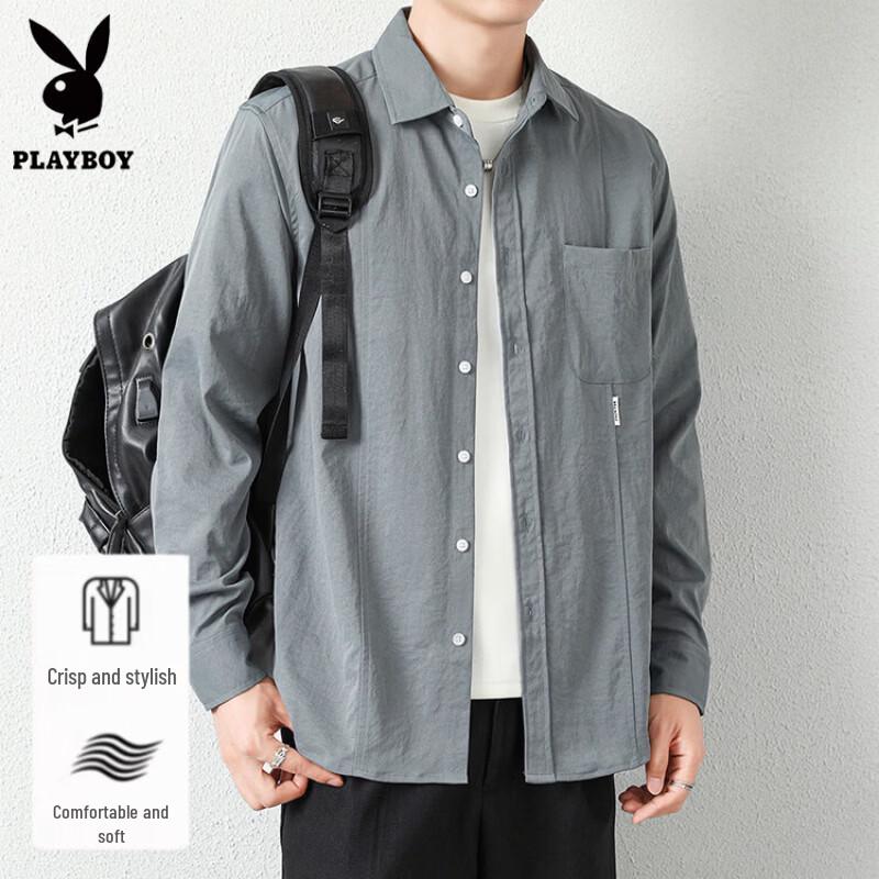 PLAYBOY Men's Long Sleeve Casual Lapel Shirt