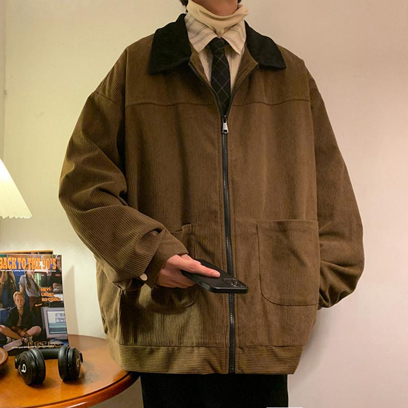 Americký styl Vintage Pánská bomberová bunda, větrovky na zip, kabáty, podzimní volné cargo oblečení