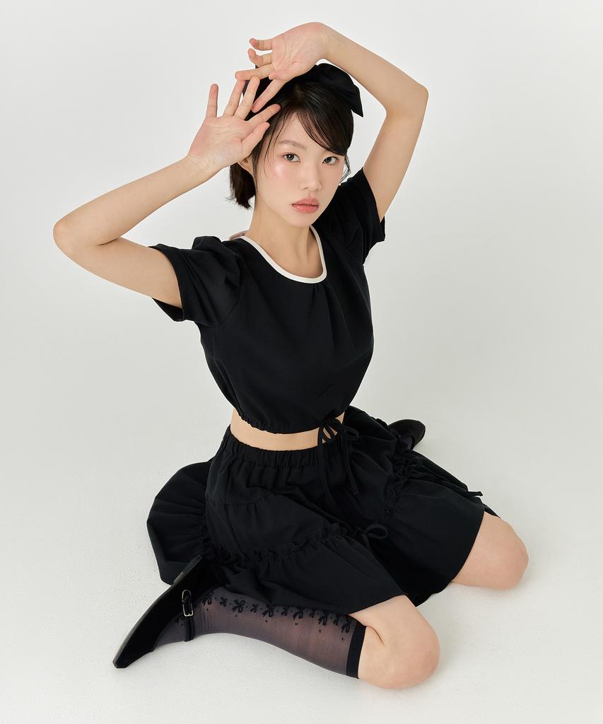 Adore Bell String Ribbon Mini Skirt - Black