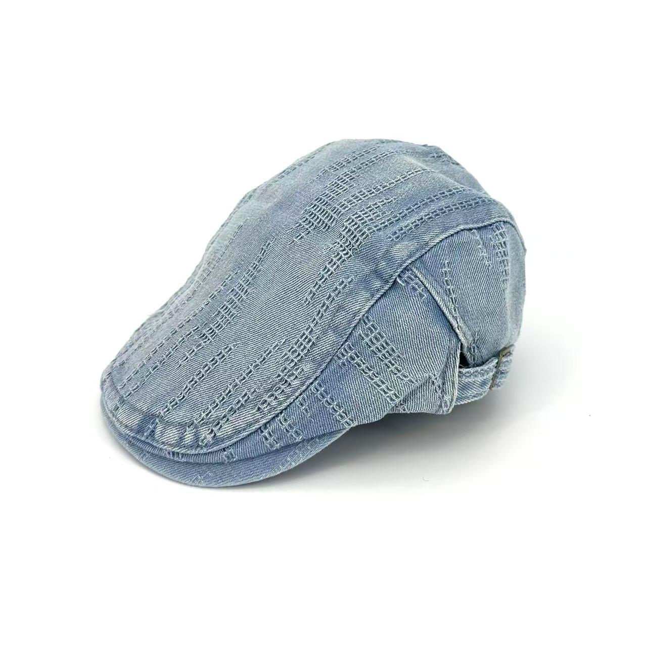 Женская ретро-кепка из потертого денима – Стильный весенне-летний берет для защиты от солнца и визуального сужения лица Adjustable светло-синий