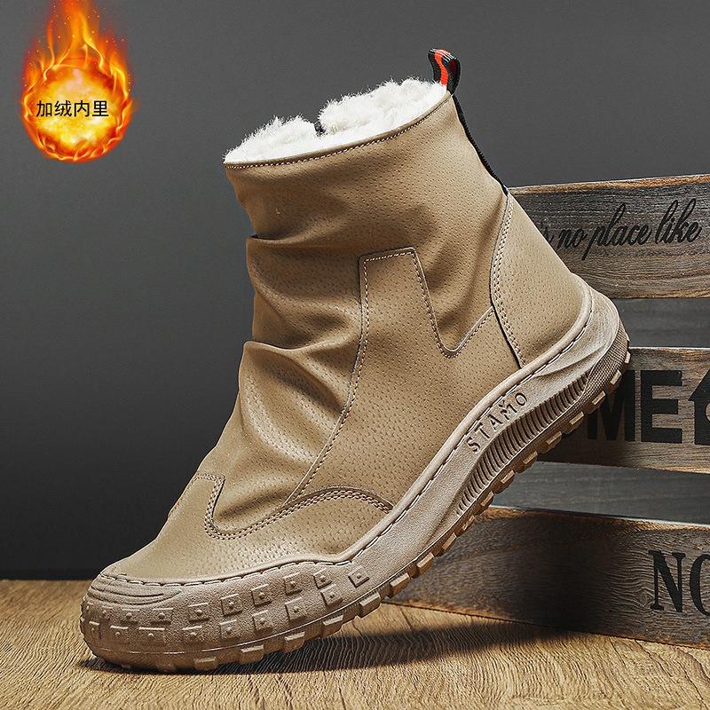Winter Velvet High-top Martin Boots Men's Tooling Shoes Trendy Versatile Thickened Warm Cotton Shoes Non-slip Men