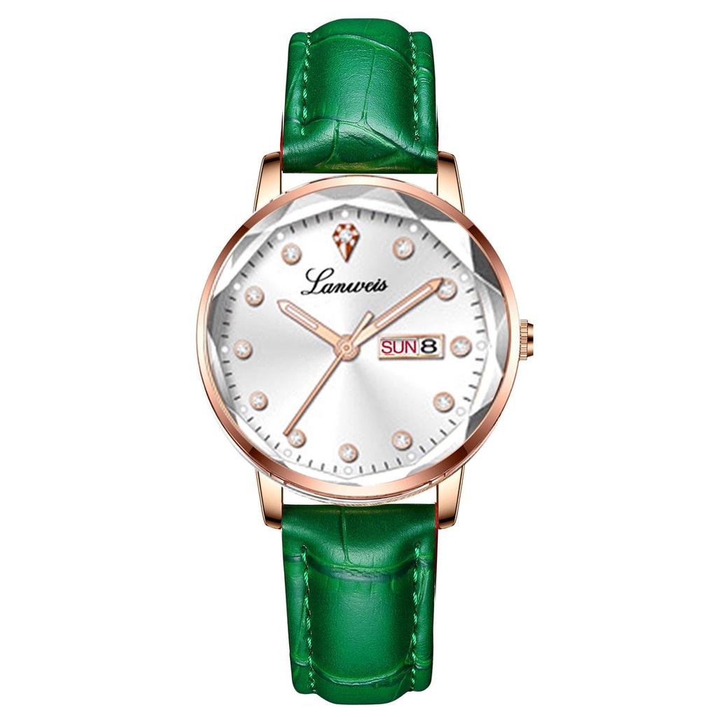 Diamond-Shaped Women's Quartz Watch with Leather Strap, Waterproof, and Suitable for Students and Couples.