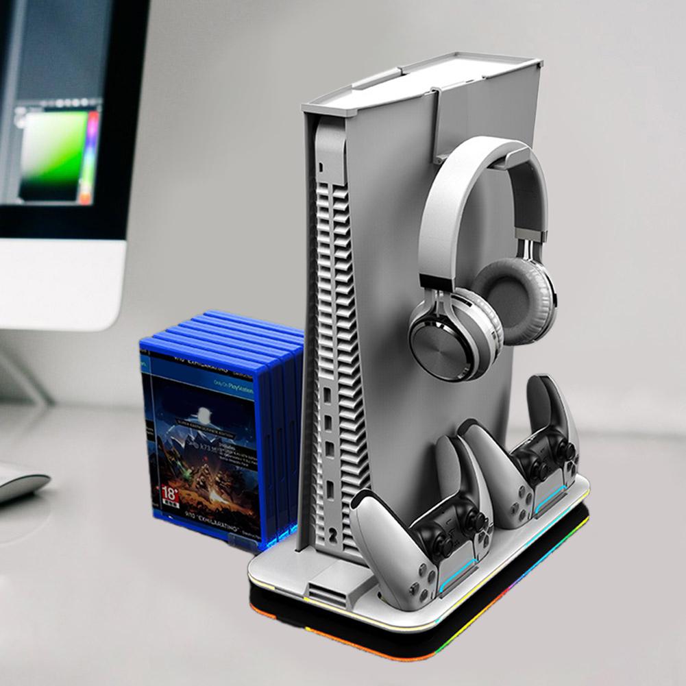 Vertical Cooling Base Game Helmet Rack Controller Charger Stand Storage Disc with RGB Light DC5V-5.5V for PS VR2 PS5