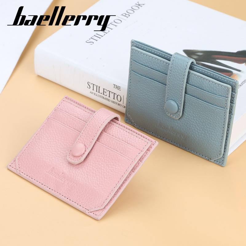 Baellerry Men and Women Multifunctional Short Purse Genuine Leather Wallet Ultra Thin Card Holder Unisex Billfold Snap Button Driver's License Bag