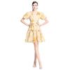 Été Femmes Col Carré Imprimé Chic Dentelle Patchwork Fête Robes Courtes