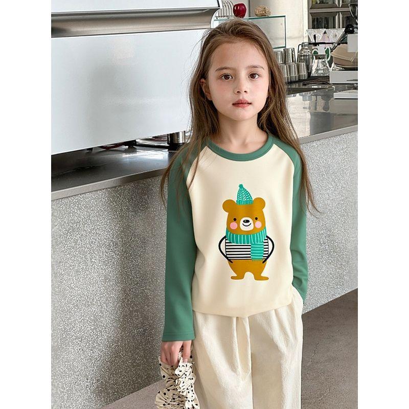 27Home Spring Kidsren's Clothing Kidsren's Long-Sleeved T-Shirt Girls Cartoon Bear Print Pure Cotton Bottoming Shirt Baby Clothes