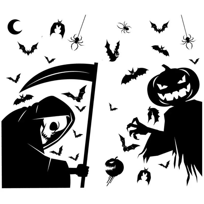 Halloween Obří Duch Monstrum Duch Stín Samolepka na Okno Čarodějnice Smrt Netopýr Kostra Helloween Párty Dekor Elektrostatická Samolepka