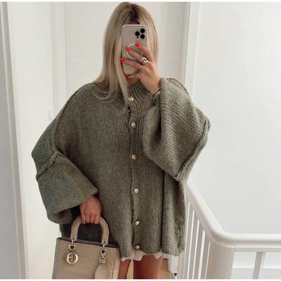 VAYLA Casual Single Breasted Cardigan Women Loose Long Sleeve O-neck Oversize Sweaters Office Female All-match Top