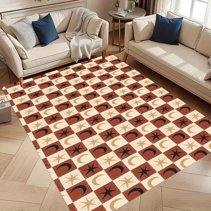 Moon Star Checkerboard Carpet Mat Rug Home Decoration Living Room Bedroom Floor Decor Vintage Mystery Style Non Slip Rugs