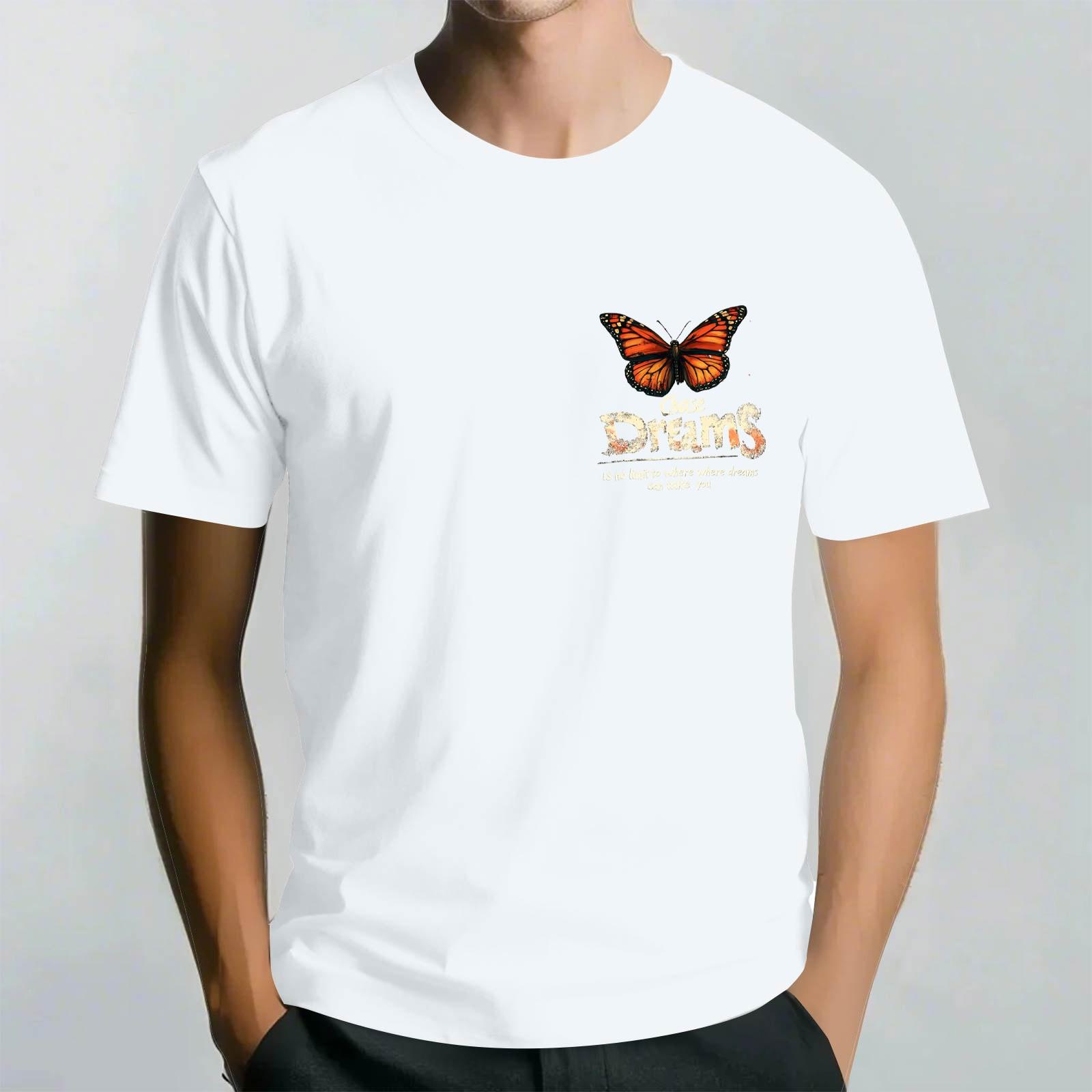 

Мужская повседневная футболка с круглым вырезом и принтом бабочек с коротким рукавом M белый