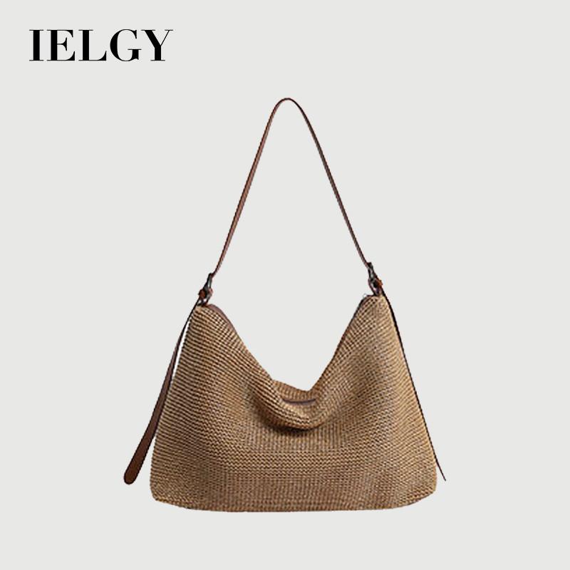 IELGY Ladies Straw Tote Bag - Large Capacity One Shoulder, Perfect for Beach Outings