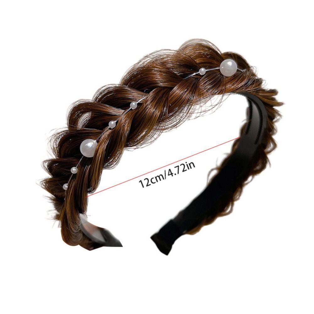 Synthetic Fishbone Braid Headband Wide Pearl Women Hair Hoop Hair Accessories Trendy Headwear Twisted Wig Headband Female