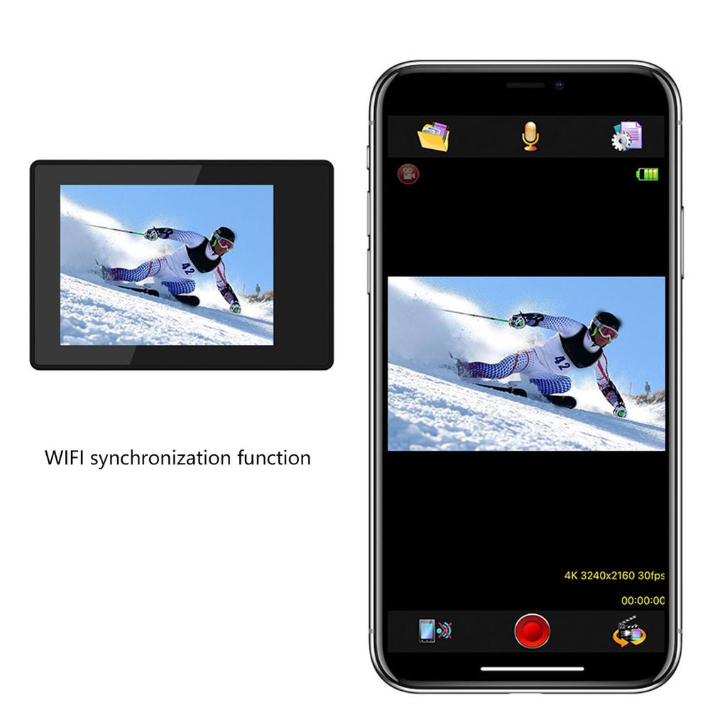 4K Sports Camera 2in Color Display WiFi Waterproof Outdoor Underwater Video Shooting Camera