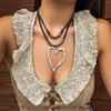 Sweet Cool Exaggerated Big Heart Necklace Metal Choker Velvet Collar Female