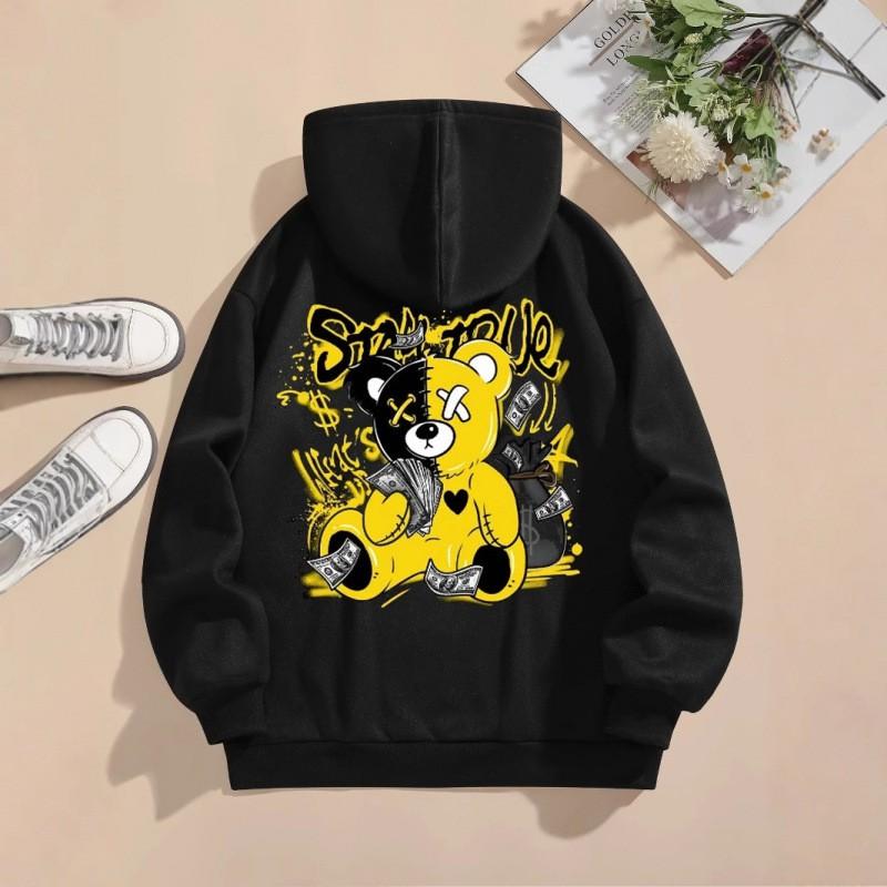 Oversized Solid Print Hooded Sweatshirt Men Loose Fit Long Sleeve Plus Size Winter Casual Streetwear