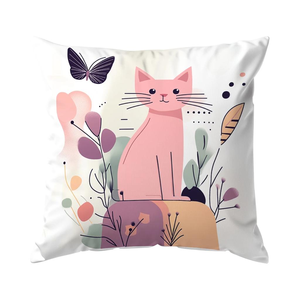 Geometric Cat Cushion Pillowcase Printed Polyester 45X45Cm Throw Pillowcover Decorative Sofa Cushion Pillowslip Home Decor