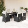 7-Cz. Garden Furniture Set With Cushions, Black, Poly Rattan