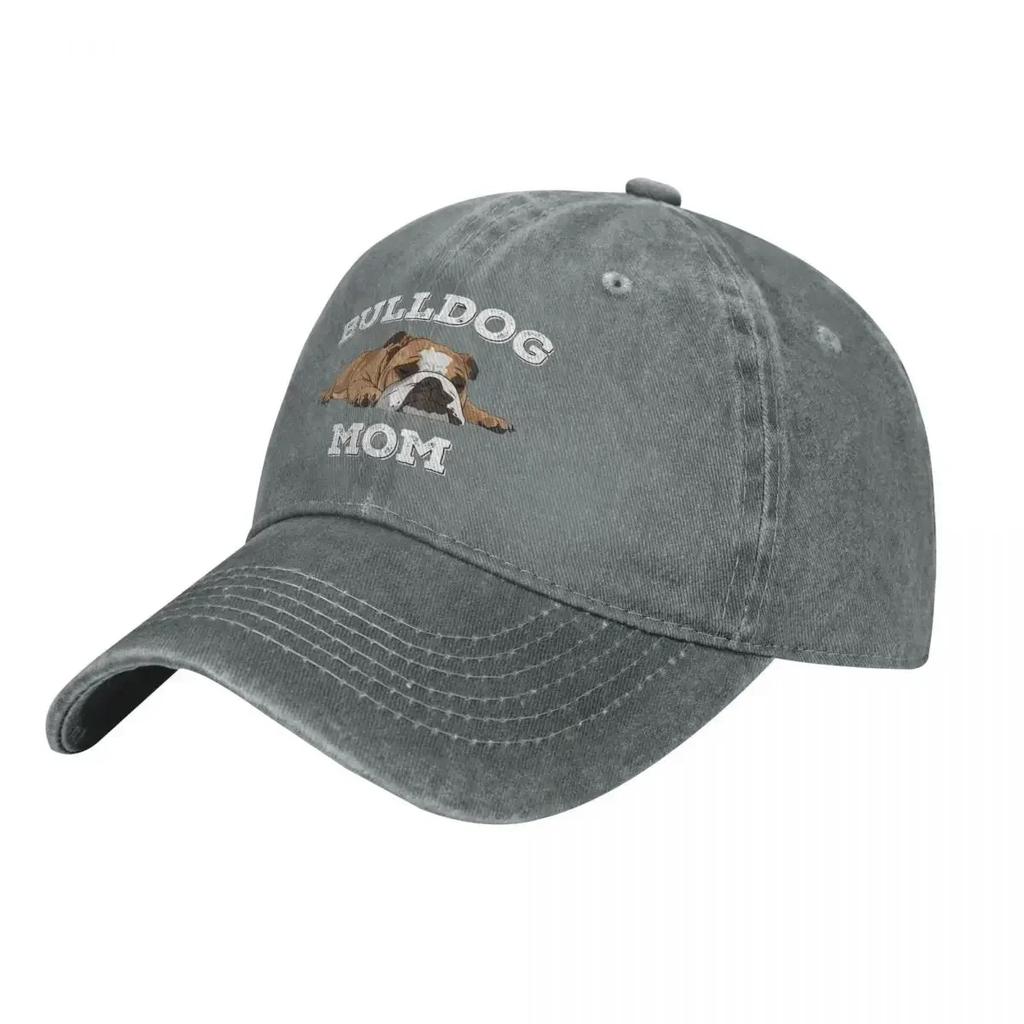 English Bulldog Mom Washed Baseball Cap Cute Animal Casual Trucker Hat Summer Unisex Women Kpop Rock Print Baseball Caps