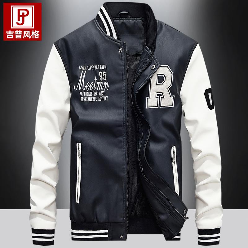 Herbst und Winter neue Lederjacke Herren Samt Motorradlederjacke trendige Jugend Baseballuniform bestickte Lederjacke