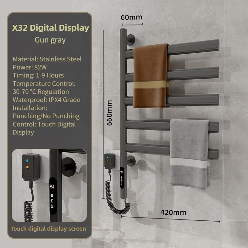 

Bathroom Electric Towel Rack WiFi Intelligent Constant Temperature Drying Towel Bar Stainless Steel Towel Rotating Storage Rack X32 Gun gray