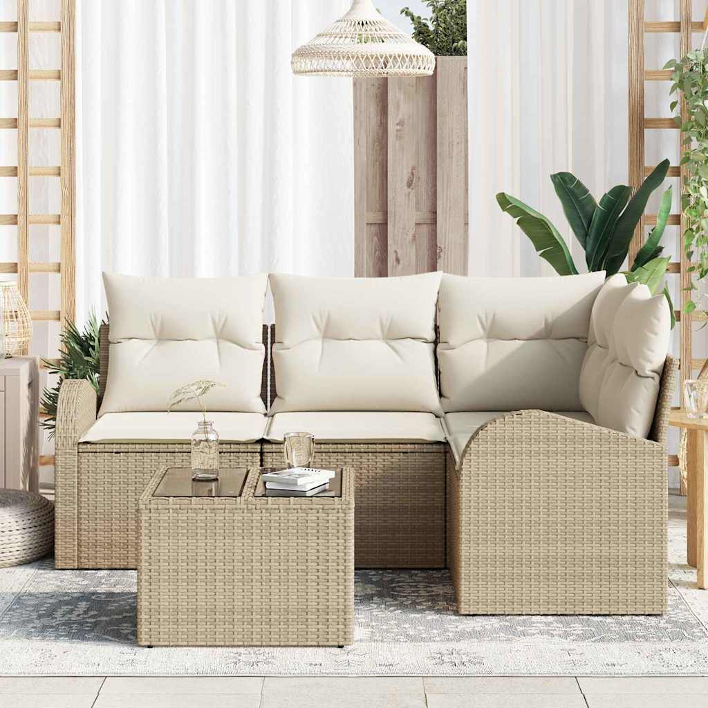 Garden Sofa Set Beige Poly Rattan