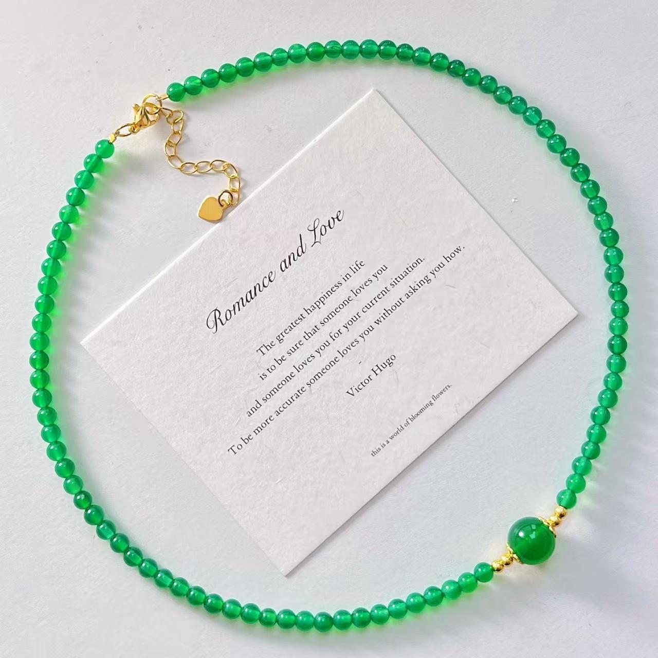 High Quality Vitreous Emperor Green Natural Chalcedony Clavicle Chain Necklace