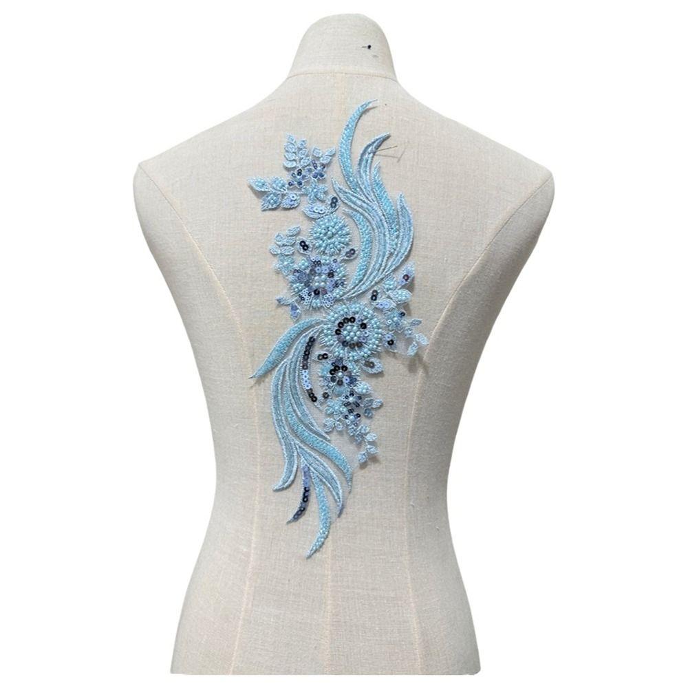 3D Flower Beads Lace Fabric Applique Patch Lace Sew on Patch Garment Applique Craft Accessories