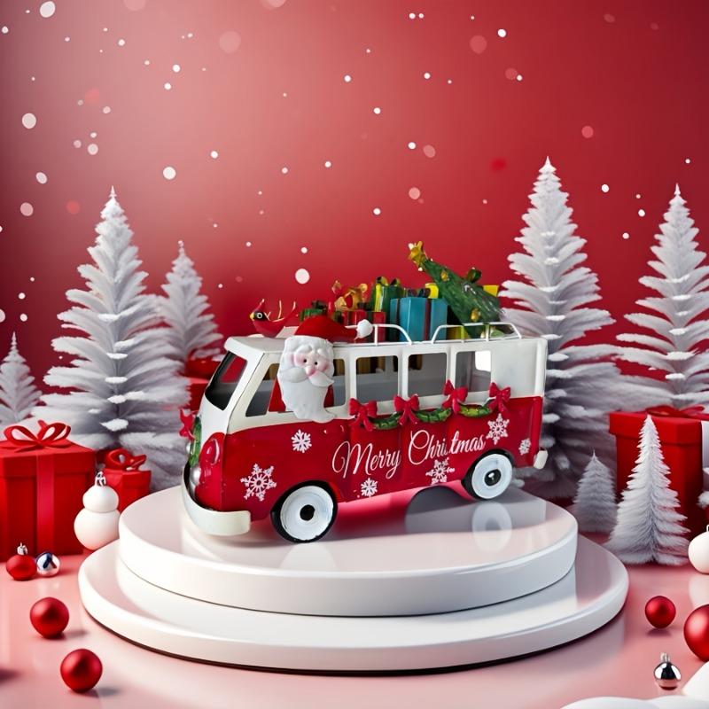 1pc Metal Christmas Bus Desktop Decoration Kids Toy Gift Vintage Craft Miniature Vehicle Xmas Table Home Decor Presents Kids