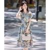 Women's Retro Print A-Line Shirt Dress