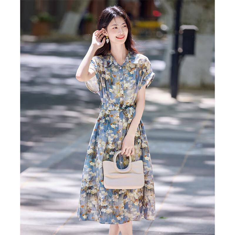 Women's Retro Print A-Line Shirt Dress