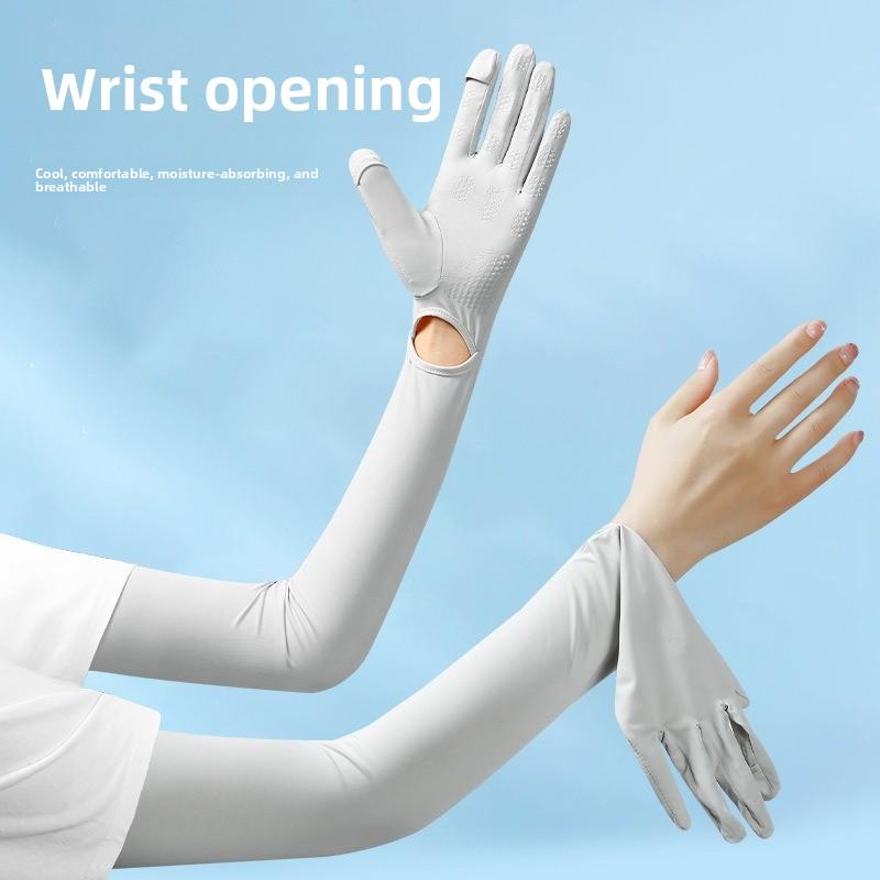 Summer Sun Protection Chiffon Gloves - Thin Style, Breathable, UV Resistant, Suitable for Cycling, Touchscreen, Exposed Fingers, Elasticated Arm Cuffs