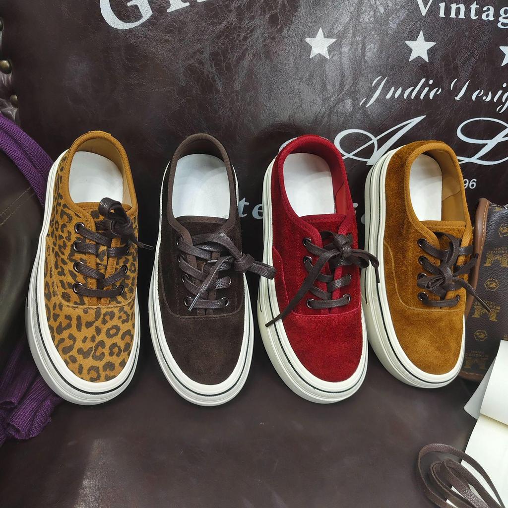 Women's White Cowhide Sneakers - 2025 Autumn/Winter, Soft Sole, Comfortable, Thick Sole, Height-Enhancing, Suede Casual Skate Shoes