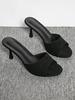 Sandales Stiletto Velours à Talons Hauts à Bride Unique pour Femmes - Grande Taille - Été 2026
