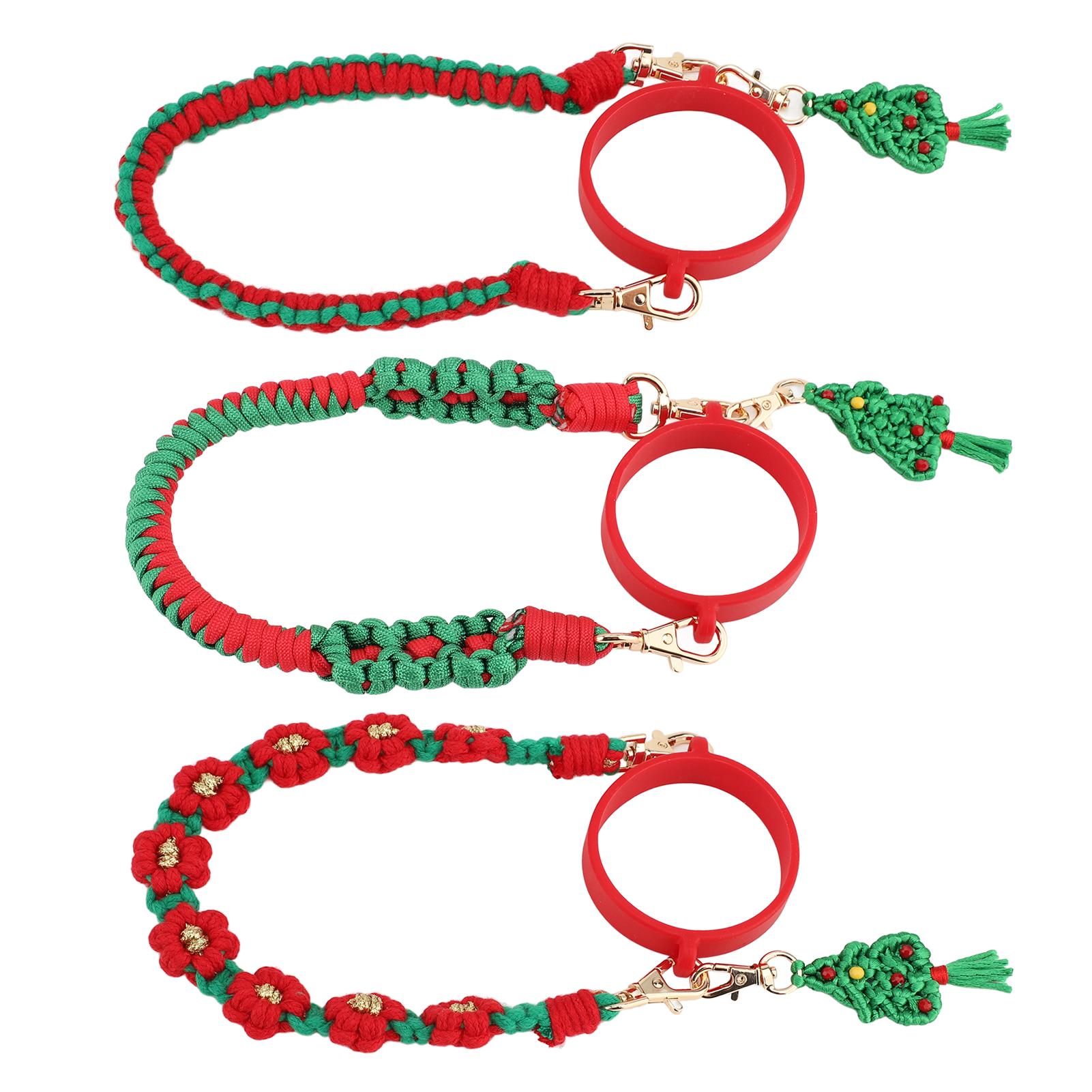 

Water Bottle Handle Strap Handweave Cute Flowers Xmas Tree Pedant Silicone Water Bottle Handle Sling K68896 Red Green